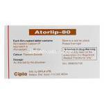 Atorlip-80 アトールリップ、ジェネリックリピトール、アトルバスタチン80mg 箱裏情報